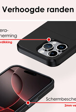 NoXx Hoes Geschikt voor iPhone 16 Pro Hoesje Pasjeshouder Hard Cover Met Screenprotector Shock Proof Hard Case Hoes Met Kaarthouder - Zwart