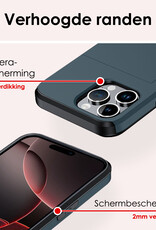 NoXx Hoes Geschikt voor iPhone 16 Pro Hoesje Pasjeshouder Hard Cover Met 2x Screenprotector Shock Proof Hard Case Hoes Met Kaarthouder - Donkerblauw