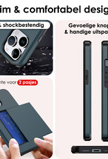 NoXx Hoes Geschikt voor iPhone 16 Pro Hoesje Pasjeshouder Hard Cover Met 2x Screenprotector Shock Proof Hard Case Hoes Met Kaarthouder - Donkerblauw