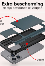 NoXx Hoes Geschikt voor iPhone 16 Pro Hoesje Pasjeshouder Hard Cover Met 2x Screenprotector Shock Proof Hard Case Hoes Met Kaarthouder - Donkerblauw