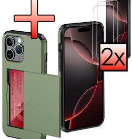 NoXx NoXx iPhone 16 Pro Hoesje Pashouder Hard Met 2x Screenprotector - Donker Groen