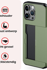 NoXx Hoes Geschikt voor iPhone 16 Pro Hoesje Pasjeshouder Hard Cover Met 2x Screenprotector Shock Proof Hard Case Hoes Met Kaarthouder - Donkergroen