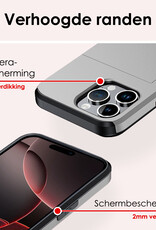 NoXx Hoes Geschikt voor iPhone 16 Pro Hoesje Pasjeshouder Hard Cover Met 2x Screenprotector Shock Proof Hard Case Hoes Met Kaarthouder - Grijs