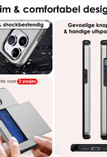 NoXx Hoes Geschikt voor iPhone 16 Pro Hoesje Pasjeshouder Hard Cover Met 2x Screenprotector Shock Proof Hard Case Hoes Met Kaarthouder - Grijs