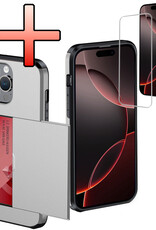 NoXx Hoes Geschikt voor iPhone 16 Pro Max Hoesje Pasjeshouder Hard Cover Met Screenprotector Shock Proof Hard Case Hoes Met Kaarthouder - Grijs