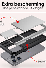 NoXx Hoes Geschikt voor iPhone 16 Pro Max Hoesje Pasjeshouder Hard Cover Met Screenprotector Shock Proof Hard Case Hoes Met Kaarthouder - Grijs