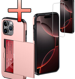 NoXx NoXx iPhone 16 Pro Max Hoesje Pashouder Hard Met Screenprotector - Rosé Goud