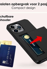 NoXx Hoes Geschikt voor iPhone 16 Pro Max Hoesje Pasjeshouder Hard Cover Met Screenprotector Shock Proof Hard Case Hoes Met Kaarthouder - Zwart