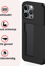 NoXx Hoes Geschikt voor iPhone 16 Pro Max Hoesje Pasjeshouder Hard Cover Met Screenprotector Shock Proof Hard Case Hoes Met Kaarthouder - Zwart