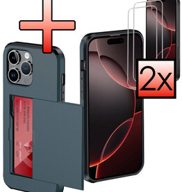 NoXx NoXx iPhone 16 Pro Max Hoesje Pashouder Hard Met 2x Screenprotector - Donker Blauw