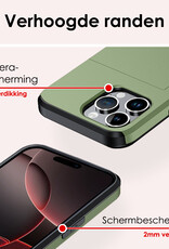NoXx Hoes Geschikt voor iPhone 16 Pro Max Hoesje Pasjeshouder Hard Cover Met 2x Screenprotector Shock Proof Hard Case Hoes Met Kaarthouder - Donkergroen