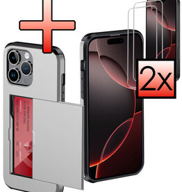 NoXx NoXx iPhone 16 Pro Max Hoesje Pashouder Hard Met 2x Screenprotector - Grijs