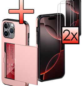 NoXx NoXx iPhone 16 Pro Max Hoesje Pashouder Hard Met 2x Screenprotector - Rosé Goud