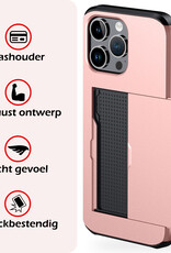 NoXx Hoes Geschikt voor iPhone 16 Pro Max Hoesje Pasjeshouder Hard Cover Met 2x Screenprotector Shock Proof Hard Case Hoes Met Kaarthouder - Rosé Goud
