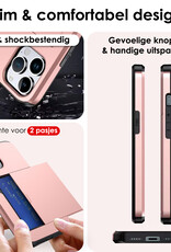 NoXx Hoes Geschikt voor iPhone 16 Pro Max Hoesje Pasjeshouder Hard Cover Met 2x Screenprotector Shock Proof Hard Case Hoes Met Kaarthouder - Rosé Goud
