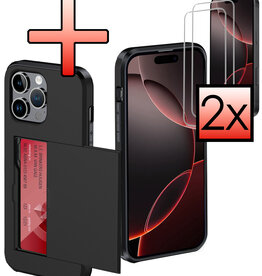 NoXx NoXx iPhone 16 Pro Max Hoesje Pashouder Hard Met 2x Screenprotector - Zwart