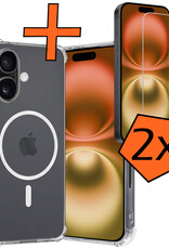 Nomfy Hoesje Geschikt voor iPhone 16 Hoes Geschikt voor Magsafe Shock Proof Cover Case Shockproof Transparant Met 2x Screenprotector - Hoesje Geschikt voor iPhone 16 Hoes Back Case Magsafe
