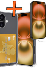 Nomfy Hoesje Geschikt voor iPhone 16 Plus Hoesje Pasjeshouder Shockproof Pas Houder Met Screenprotector - Hoesje Geschikt voor iPhone 16 Plus Hoes Met Kaarthouder - Transparant