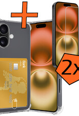 Nomfy Hoesje Geschikt voor iPhone 16 Plus Hoesje Pasjeshouder Shockproof Pas Houder Met 2x Screenprotector - Hoesje Geschikt voor iPhone 16 Plus Hoes Met Kaarthouder - Transparant