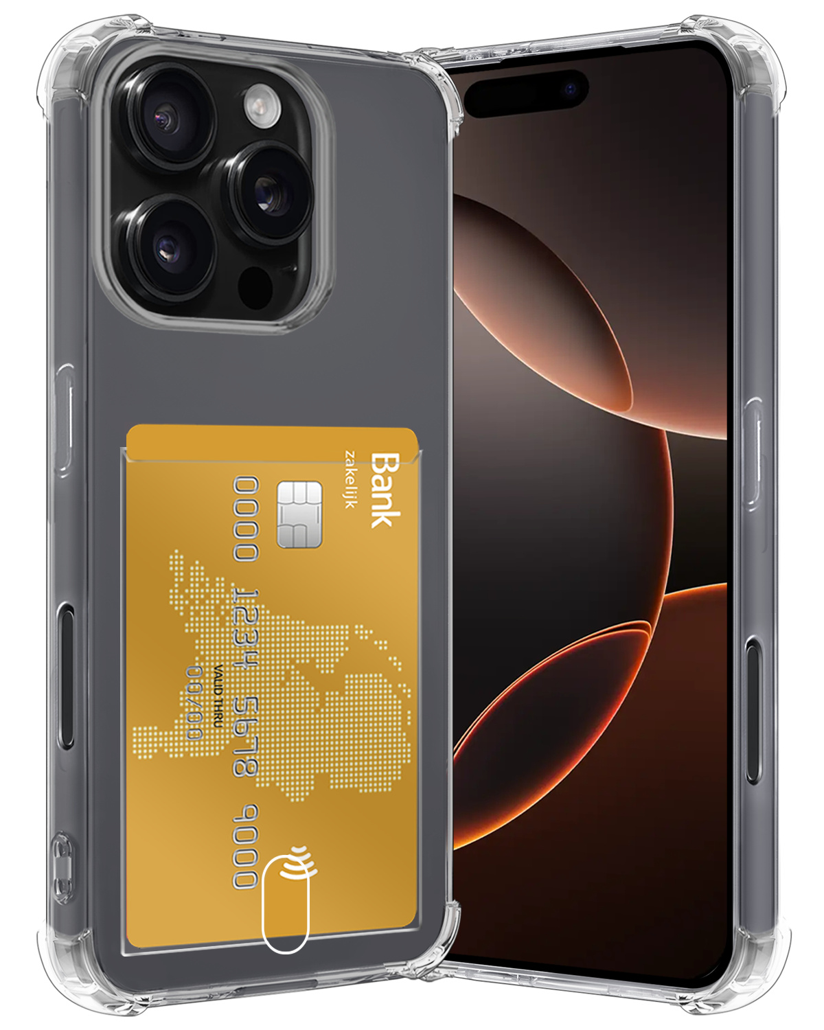 Nomfy Hoesje Geschikt voor iPhone 16 Pro Hoesje Pasjeshouder Shockproof Pas Houder - Hoesje Geschikt voor iPhone 16 Pro Hoes Met Kaarthouder - Transparant