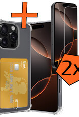 Nomfy Hoesje Geschikt voor iPhone 16 Pro Hoesje Pasjeshouder Shockproof Pas Houder Met 2x Screenprotector - Hoesje Geschikt voor iPhone 16 Pro Hoes Met Kaarthouder - Transparant