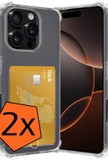 Nomfy Hoesje Geschikt voor iPhone 16 Pro Max Hoesje Pasjeshouder Shockproof Pas Houder - Hoesje Geschikt voor iPhone 16 Pro Max Hoes Met Kaarthouder - Transparant - 2 PACK