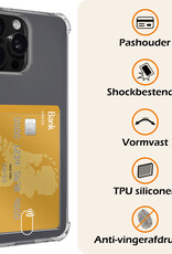 Nomfy Hoesje Geschikt voor iPhone 16 Pro Max Hoesje Pasjeshouder Shockproof Pas Houder Met 2x Screenprotector - Hoesje Geschikt voor iPhone 16 Pro Max Hoes Met Kaarthouder - Transparant
