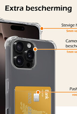 Nomfy Hoesje Geschikt voor iPhone 16 Pro Max Hoesje Pasjeshouder Shockproof Pas Houder Met 2x Screenprotector - Hoesje Geschikt voor iPhone 16 Pro Max Hoes Met Kaarthouder - Transparant