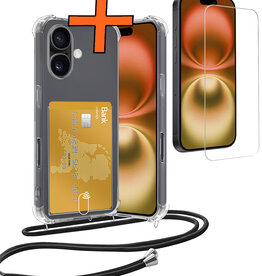 Nomfy Nomfy iPhone 16 Hoesje Pashouder met Koord Met Screenprotector