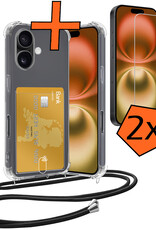 Nomfy Hoesje Geschikt voor iPhone 16 Hoesje Met Telefoonketting Pasjeshouder Shockproof Case Met 2x Screenprotector Koord - Hoesje Geschikt voor iPhone 16 Hoes Met Kaarthouder - Transparant