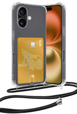 Nomfy Hoesje Geschikt voor iPhone 16 Plus Hoesje Met Telefoonketting Pasjeshouder Shockproof Case Koord - Hoesje Geschikt voor iPhone 16 Plus Hoes Met Kaarthouder - Transparant