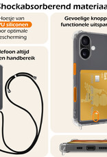 Nomfy Hoesje Geschikt voor iPhone 16 Plus Hoesje Met Telefoonketting Pasjeshouder Shockproof Case Koord - Hoesje Geschikt voor iPhone 16 Plus Hoes Met Kaarthouder - Transparant