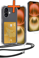 Nomfy Hoesje Geschikt voor iPhone 16 Plus Hoesje Met Telefoonketting Pasjeshouder Shockproof Case Met Screenprotector Koord - Hoesje Geschikt voor iPhone 16 Plus Hoes Met Kaarthouder - Transparant