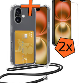 Nomfy Nomfy iPhone 16 Plus Hoesje Pashouder met Koord Met 2x Screenprotector