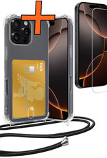 Nomfy Hoesje Geschikt voor iPhone 16 Pro Hoesje Met Telefoonketting Pasjeshouder Shockproof Case Met Screenprotector Koord - Hoesje Geschikt voor iPhone 16 Pro Hoes Met Kaarthouder - Transparant