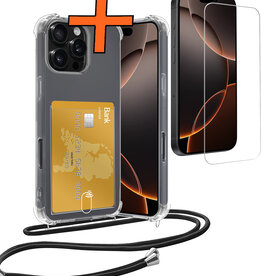 Nomfy Nomfy iPhone 16 Pro Hoesje Pashouder met Koord Met Screenprotector