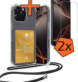 Nomfy Nomfy iPhone 16 Pro Hoesje Pashouder met Koord Met 2x Screenprotector