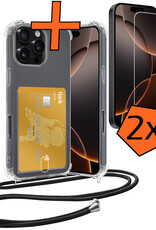 Nomfy Hoesje Geschikt voor iPhone 16 Pro Max Hoesje Met Telefoonketting Pasjeshouder Shockproof Case Met 2x Screenprotector Koord - Hoesje Geschikt voor iPhone 16 Pro Max Hoes Met Kaarthouder - Transparant