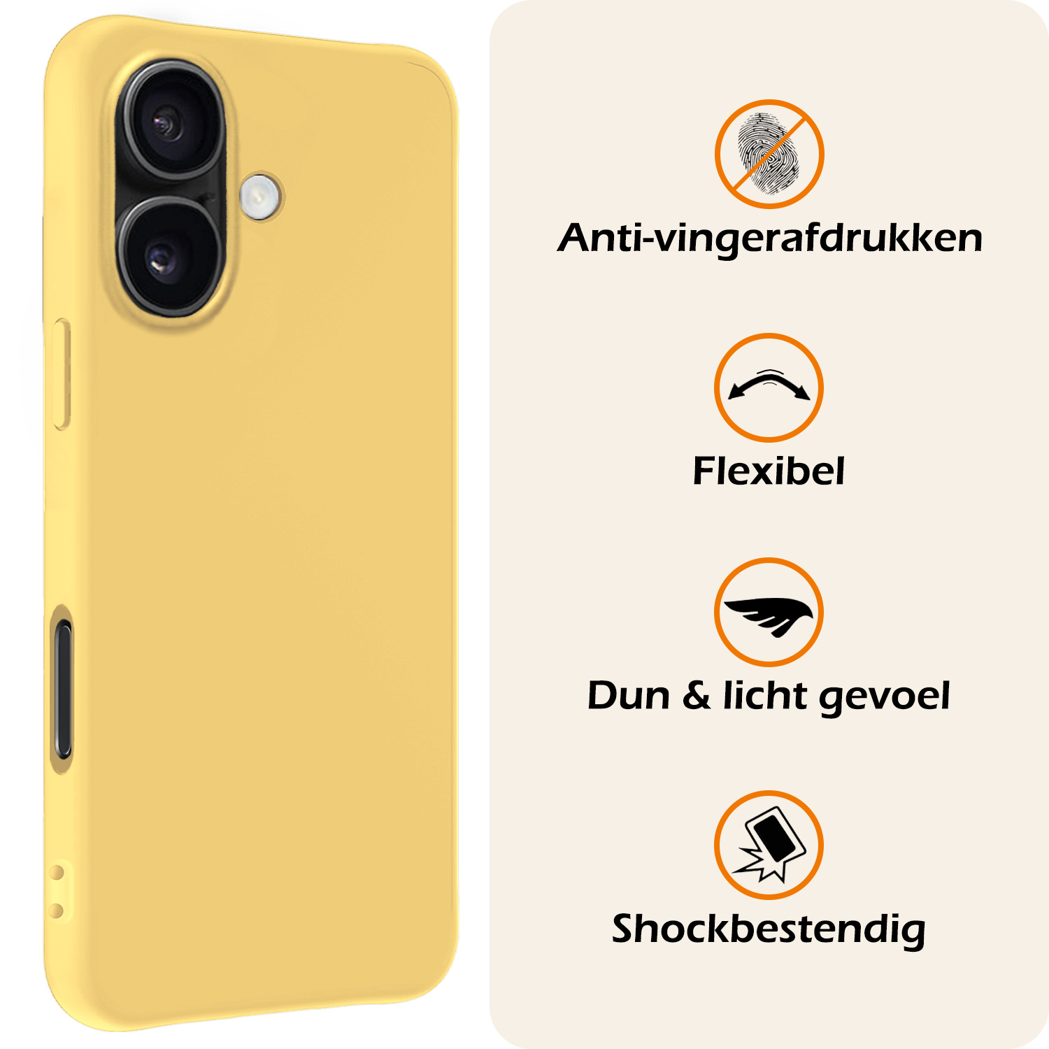 Nomfy Hoesje Geschikt voor iPhone 16 Hoesje Siliconen Cover Case - Hoes Geschikt voor iPhone 16 Hoes Back Case - Geel