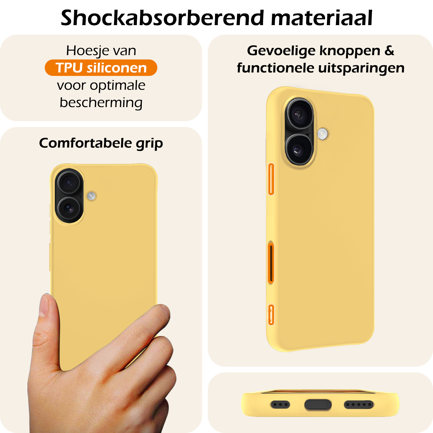 Nomfy Hoesje Geschikt voor iPhone 16 Hoesje Siliconen Cover Case - Hoes Geschikt voor iPhone 16 Hoes Back Case - Geel