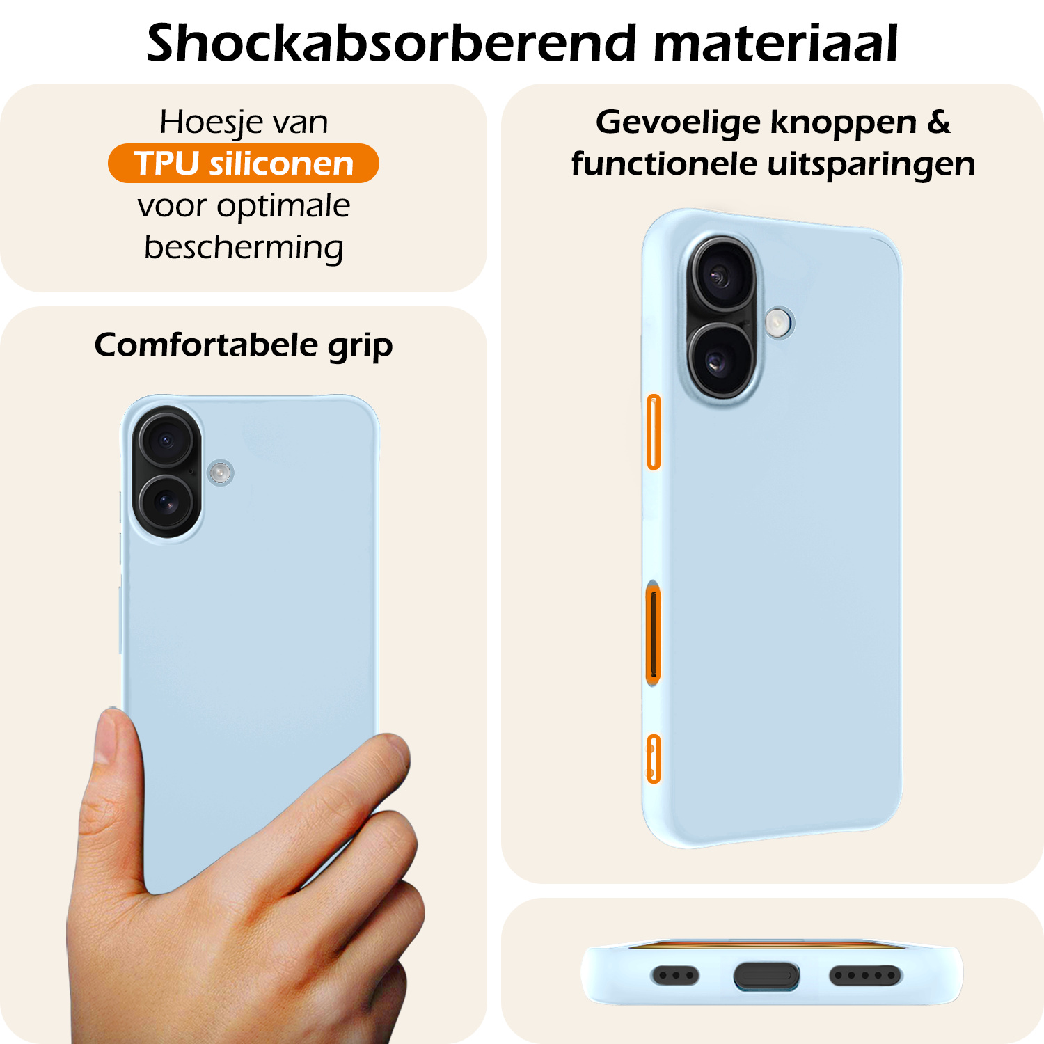 Nomfy Hoesje Geschikt voor iPhone 16 Hoesje Siliconen Cover Case - Hoes Geschikt voor iPhone 16 Hoes Back Case - Lichtblauw