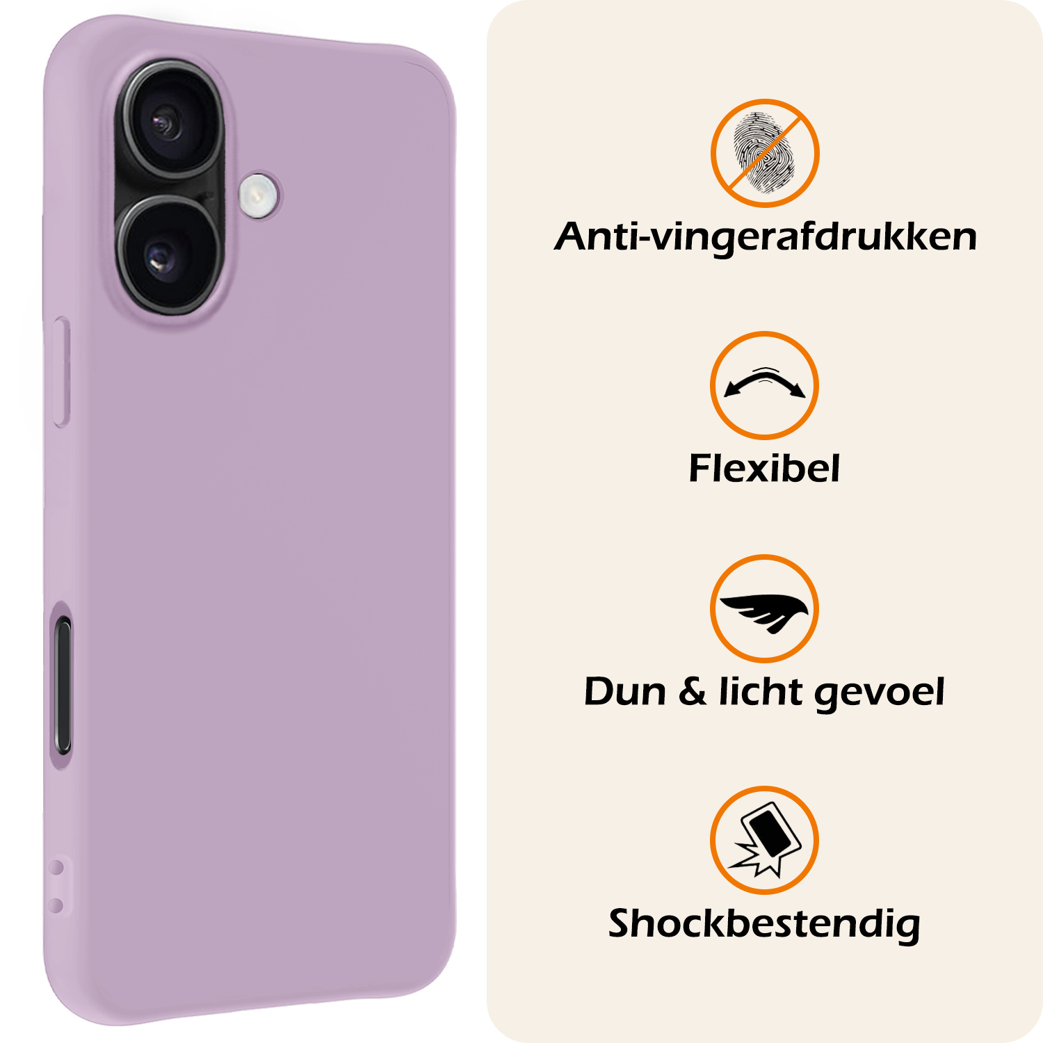 Nomfy Hoesje Geschikt voor iPhone 16 Hoesje Siliconen Cover Case - Hoes Geschikt voor iPhone 16 Hoes Back Case - Lila