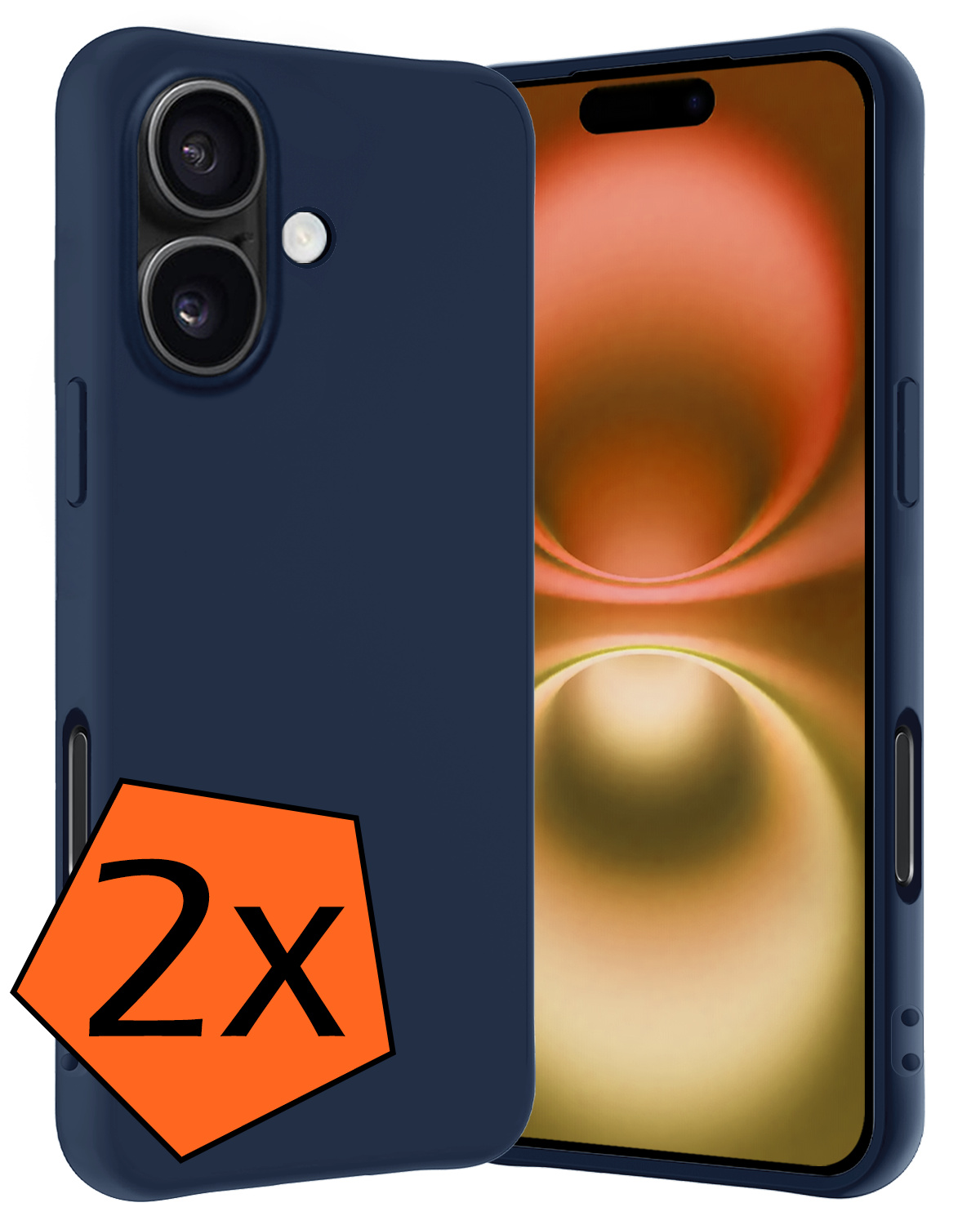 Nomfy Hoesje Geschikt voor iPhone 16 Hoesje Siliconen Cover Case - Hoes Geschikt voor iPhone 16 Hoes Back Case - 2-PACK - Donkerblauw