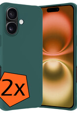 Nomfy Hoesje Geschikt voor iPhone 16 Hoesje Siliconen Cover Case - Hoes Geschikt voor iPhone 16 Hoes Back Case - 2-PACK - Donkergroen