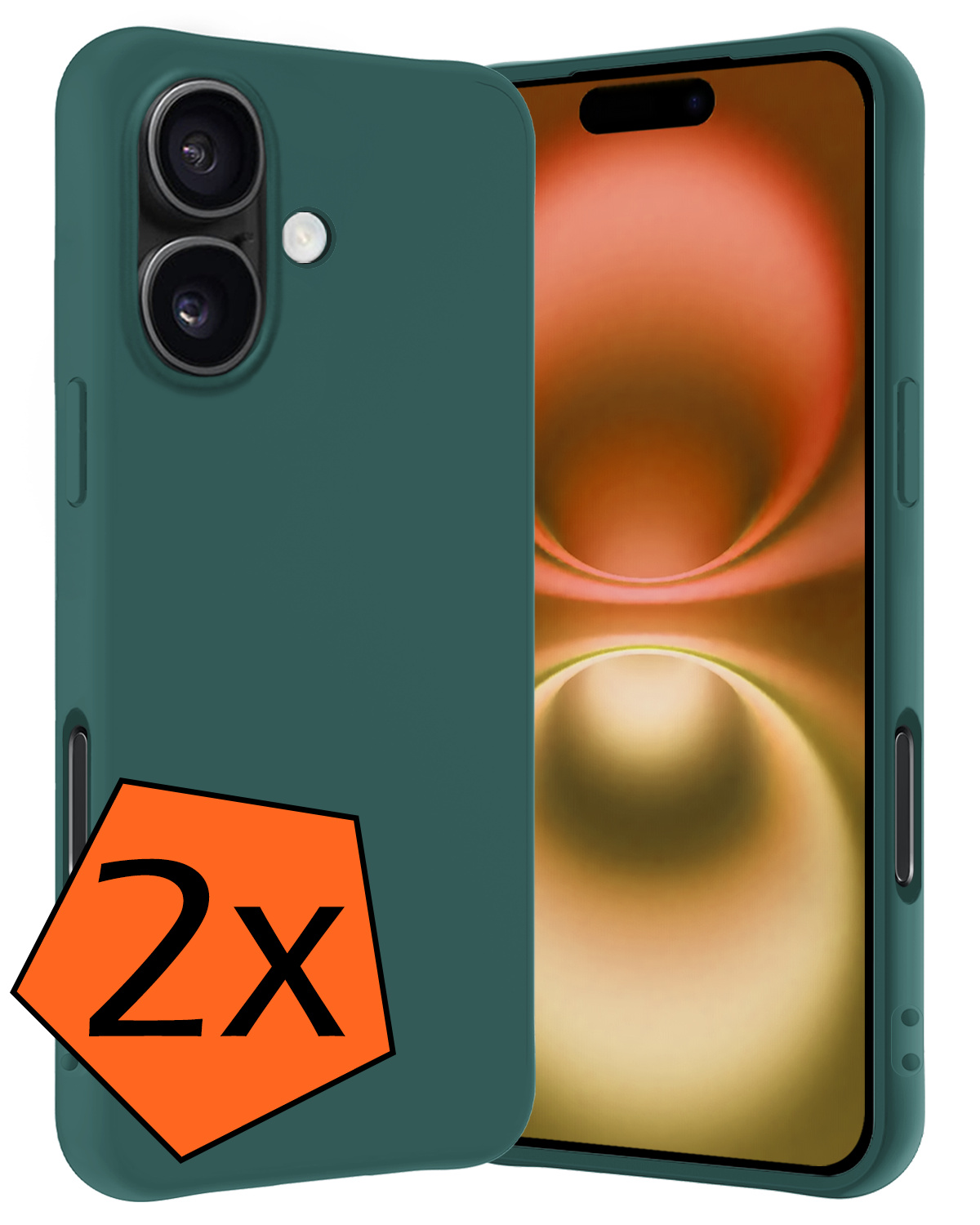 Nomfy Hoesje Geschikt voor iPhone 16 Hoesje Siliconen Cover Case - Hoes Geschikt voor iPhone 16 Hoes Back Case - 2-PACK - Donkergroen