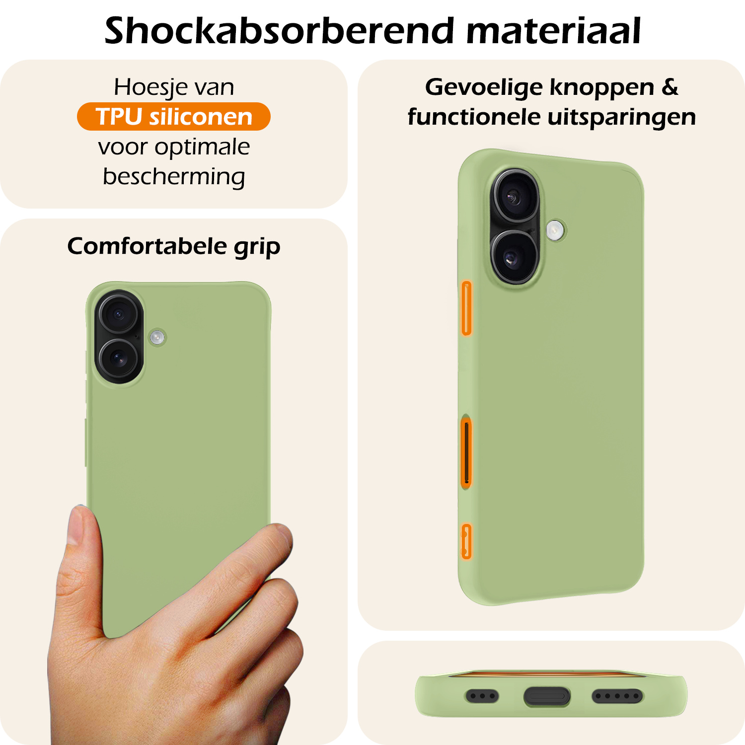 Nomfy Hoesje Geschikt voor iPhone 16 Hoesje Siliconen Cover Case - Hoes Geschikt voor iPhone 16 Hoes Back Case - 2-PACK - Groen