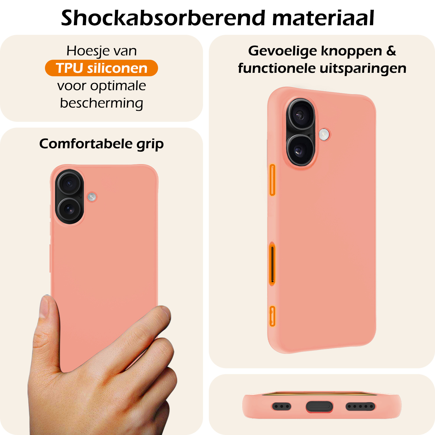 Nomfy Hoesje Geschikt voor iPhone 16 Hoesje Siliconen Cover Case - Hoes Geschikt voor iPhone 16 Hoes Back Case - 2-PACK - Perzik