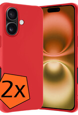 Nomfy Hoesje Geschikt voor iPhone 16 Hoesje Siliconen Cover Case - Hoes Geschikt voor iPhone 16 Hoes Back Case - 2-PACK - Rood