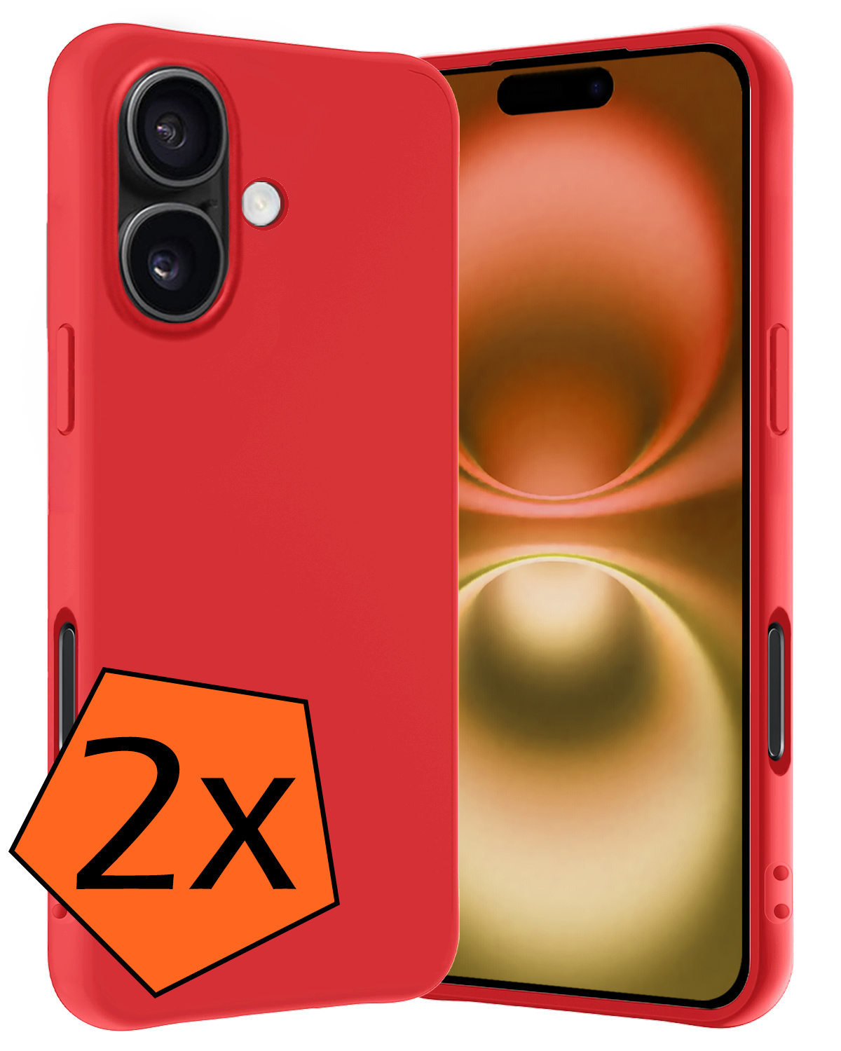 Nomfy Hoesje Geschikt voor iPhone 16 Hoesje Siliconen Cover Case - Hoes Geschikt voor iPhone 16 Hoes Back Case - 2-PACK - Rood