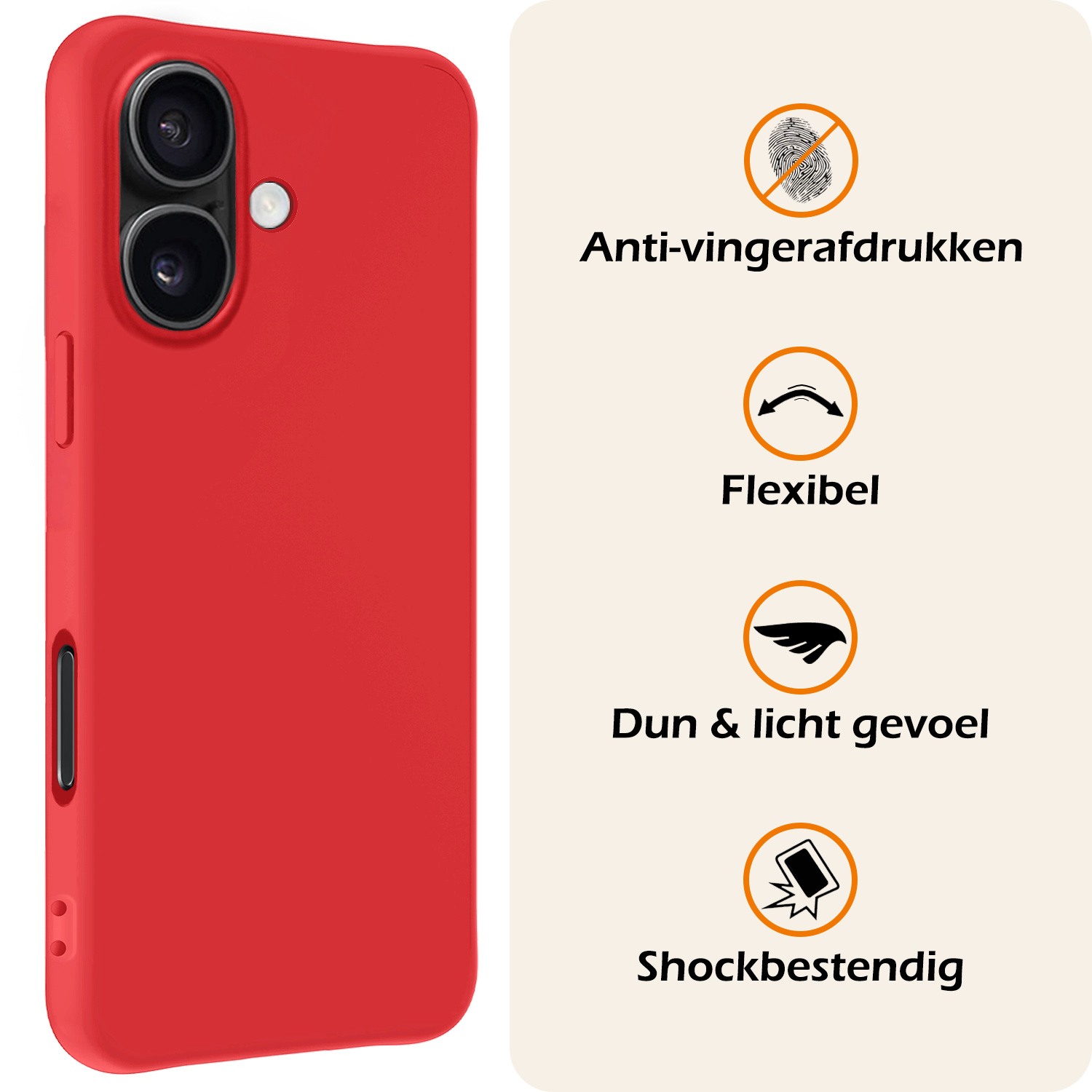 Nomfy Hoesje Geschikt voor iPhone 16 Hoesje Siliconen Cover Case - Hoes Geschikt voor iPhone 16 Hoes Back Case - 2-PACK - Rood